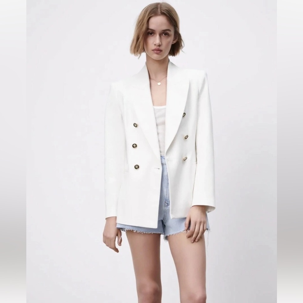 NWOT ZARA DOUBLE BREASTED BUTTONED OYSTER WHITE BLAZER
